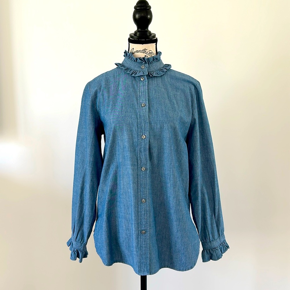 J Crew Classic Buttoned Down Ruffled Collar Shirt - image 1